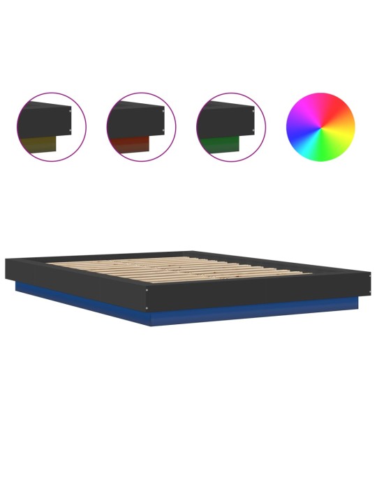 Gultas rāmis ar led, melns, 135x190 cm, inženierijas koks