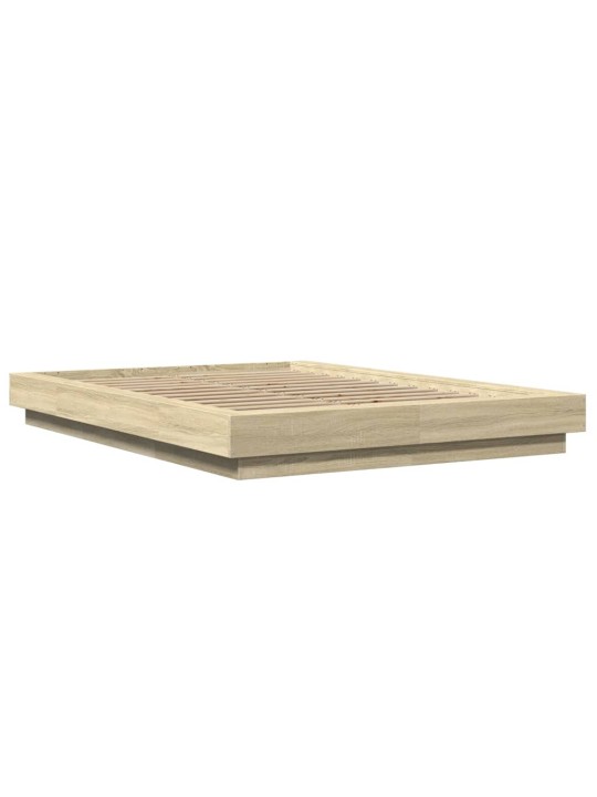 Gultas rāmis ar LED, ozola, 135x190 cm, inženierijas koks
