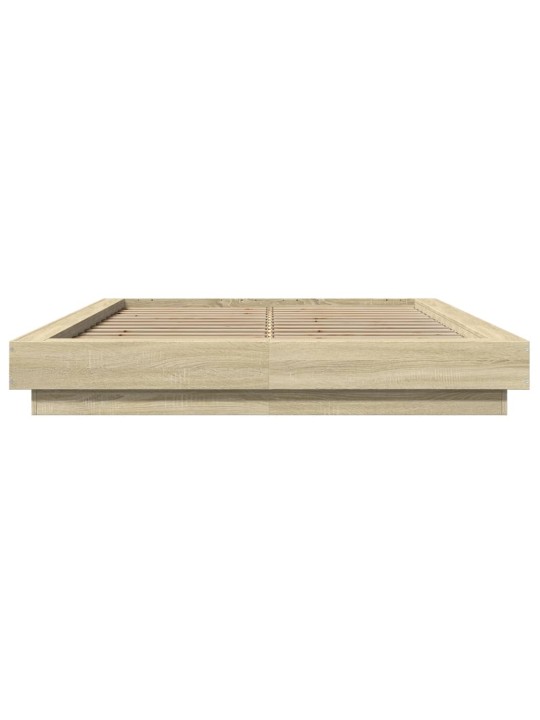 Gultas rāmis ar LED, ozola, 135x190 cm, inženierijas koks