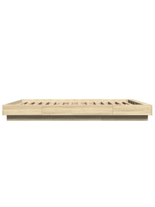 Gultas rāmis ar LED, ozola, 135x190 cm, inženierijas koks