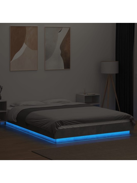 Gultas rāmis ar led betona pelēks, 135x190cm, inženierijas koks