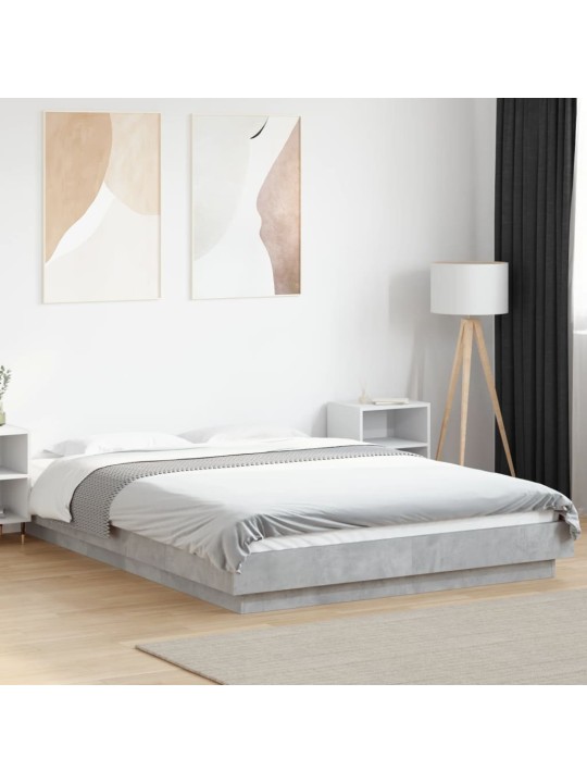 Gultas rāmis ar led betona pelēks, 135x190cm, inženierijas koks