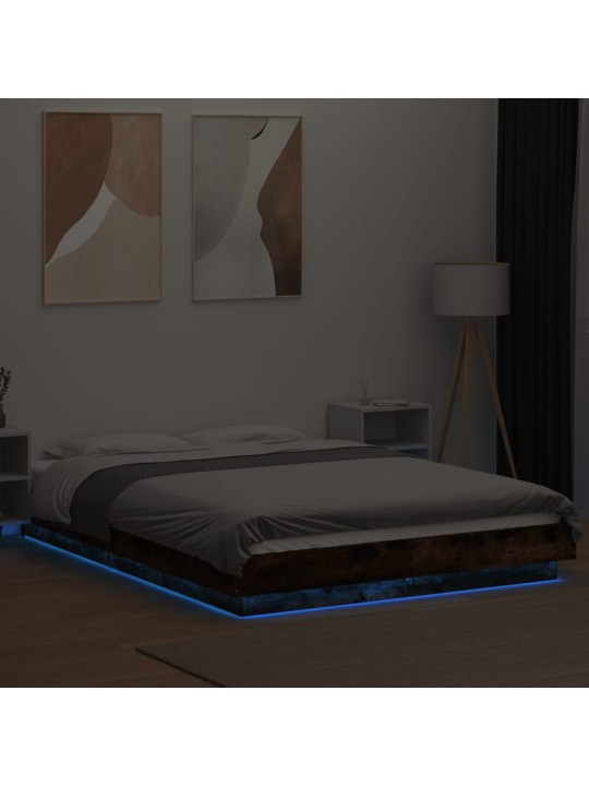 Gultas rāmis ar LED, ozola krāsa, 135x190 cm, inženierijas koks