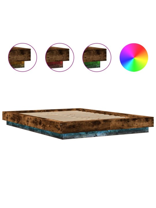 Gultas rāmis ar LED, ozola krāsa, 135x190 cm, inženierijas koks