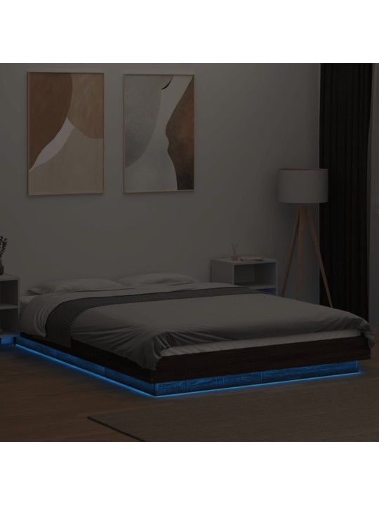 Gultas rāmis ar led, brūna ozola, 135x190 cm, inženierijas koks