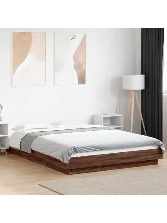 Gultas rāmis ar led, brūna ozola, 135x190 cm, inženierijas koks