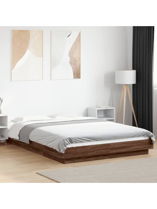 Gultas rāmis ar led, brūns, 120x190 cm, inženierijas koks
