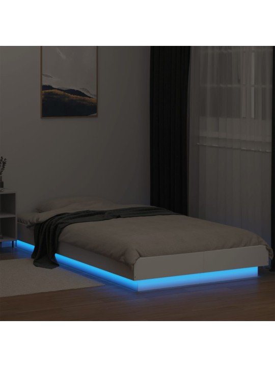 Gultas rāmis ar led, balts, 90x190 cm, inženierijas koks