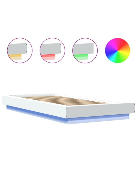 Gultas rāmis ar led, balts, 90x190 cm, inženierijas koks