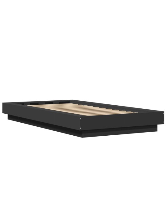Gultas rāmis ar LED, melns, 90x190 cm, inženierijas koks