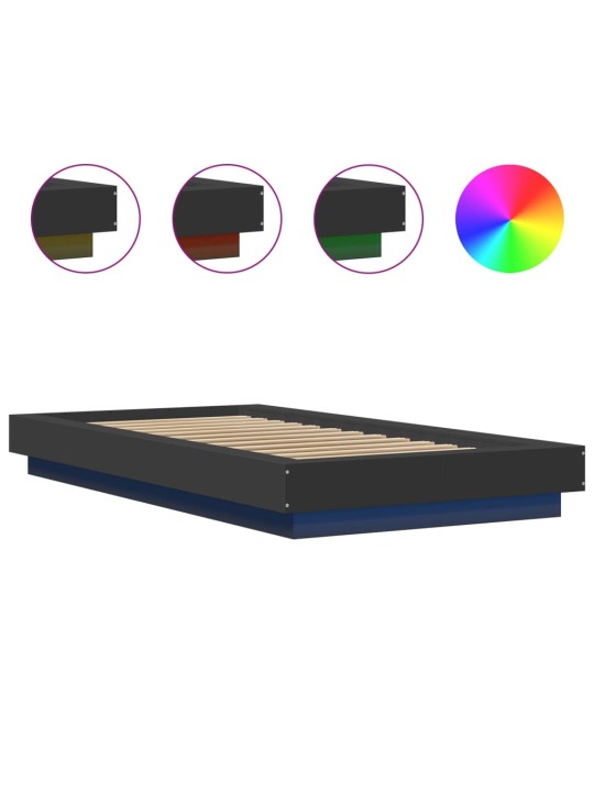 Gultas rāmis ar LED, melns, 90x190 cm, inženierijas koks