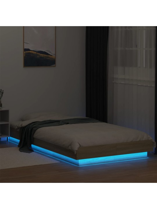 Gultas rāmis ar LED, ozolkoka, 90x190 cm, inženierijas koks