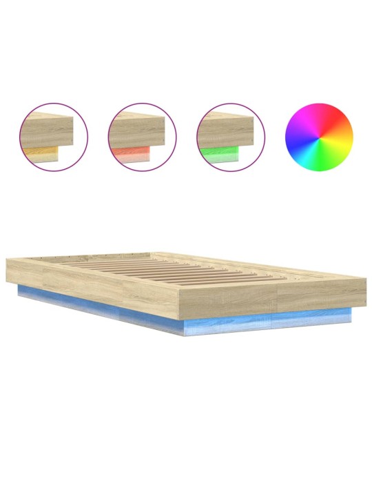 Gultas rāmis ar LED, ozolkoka, 90x190 cm, inženierijas koks