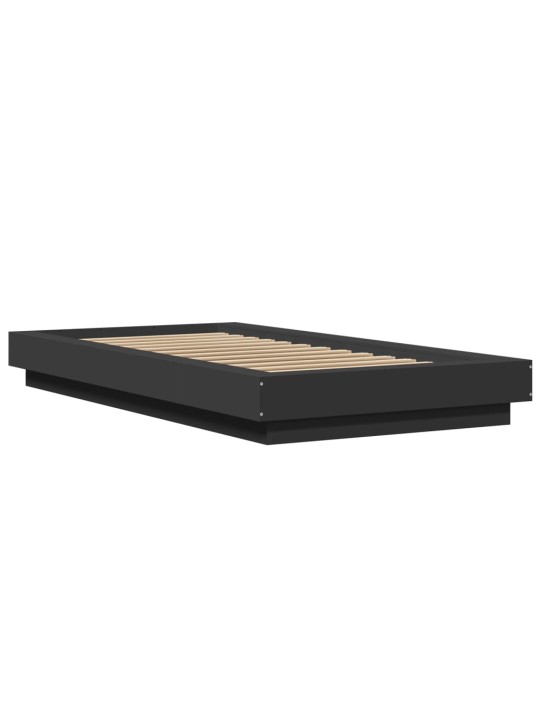 Gultas rāmis ar LED, melns, 75x190 cm, inženierijas koks