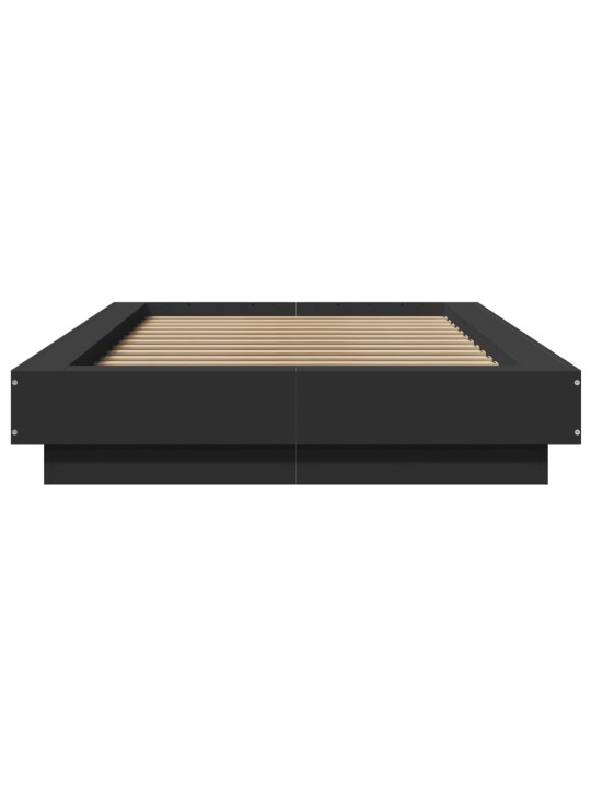 Gultas rāmis ar LED, melns, 75x190 cm, inženierijas koks