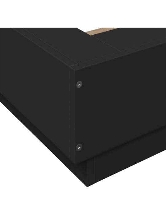 Gultas rāmis ar LED, melns, 75x190 cm, inženierijas koks