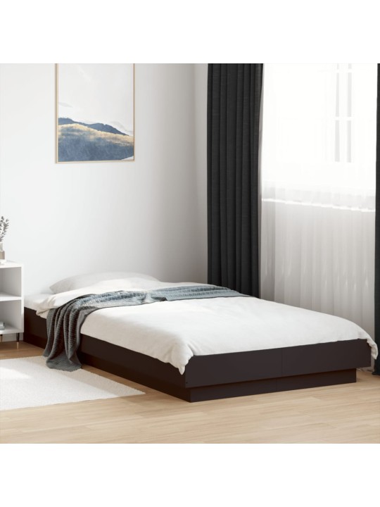 Gultas rāmis ar LED, melns, 75x190 cm, inženierijas koks