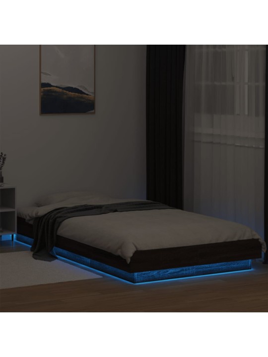 Gultas rāmis ar led, brūna ozola, 75x190 cm, inženierijas koks