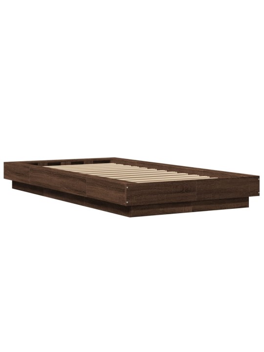 Gultas rāmis ar led, brūna ozola, 75x190 cm, inženierijas koks