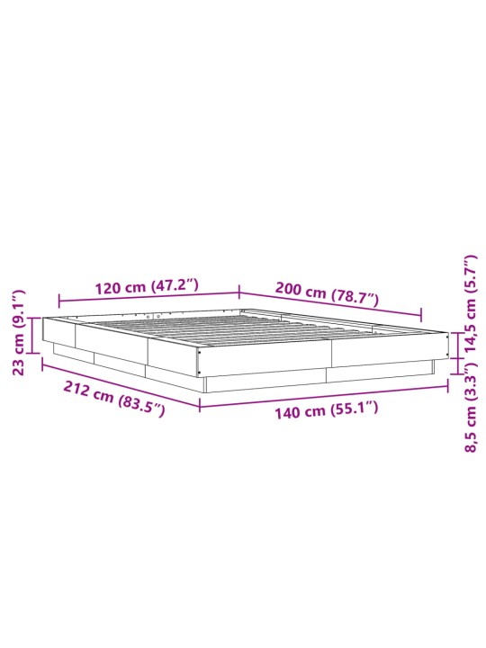 Gultas rāmis, ozolkoka krāsā, 120x200 cm, inženierijas koks