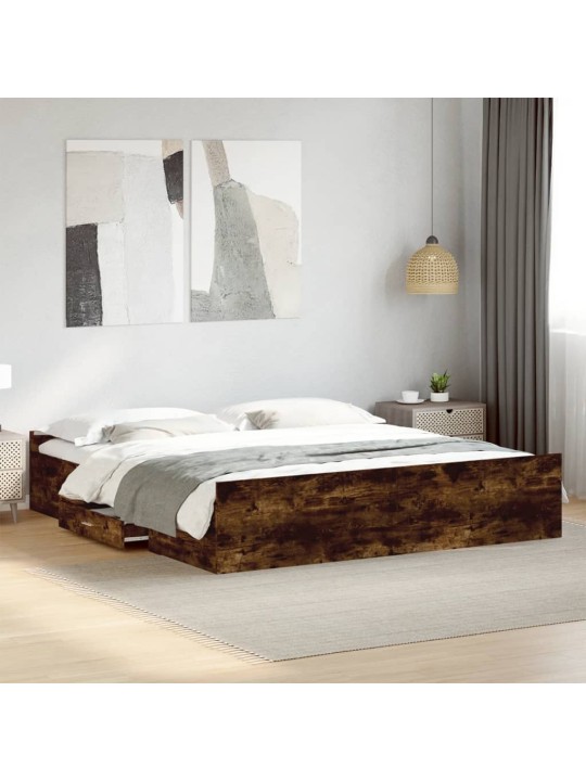 Gultas rāmis ar atvilktnēm, ozola, 200x200cm, inženierijas koks