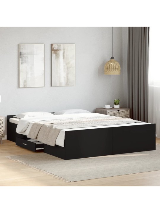 Gultas rāmis ar atvilktnēm, melns, 160x200cm, inženierijas koks