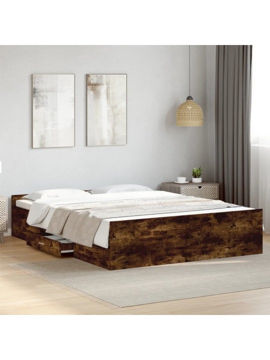 Gultas rāmis ar atvilktnēm, ozola, 160x200cm, inženierijas koks