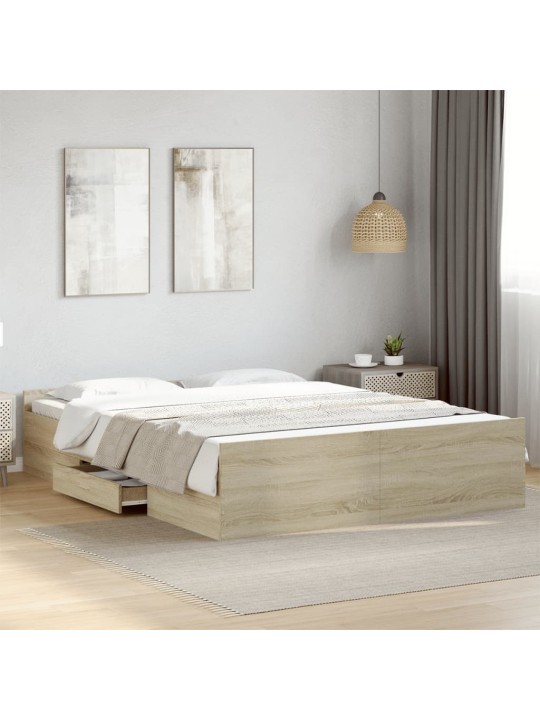 Gultas rāmis ar atvilktnēm, ozola, 150x200cm, inženierijas koks