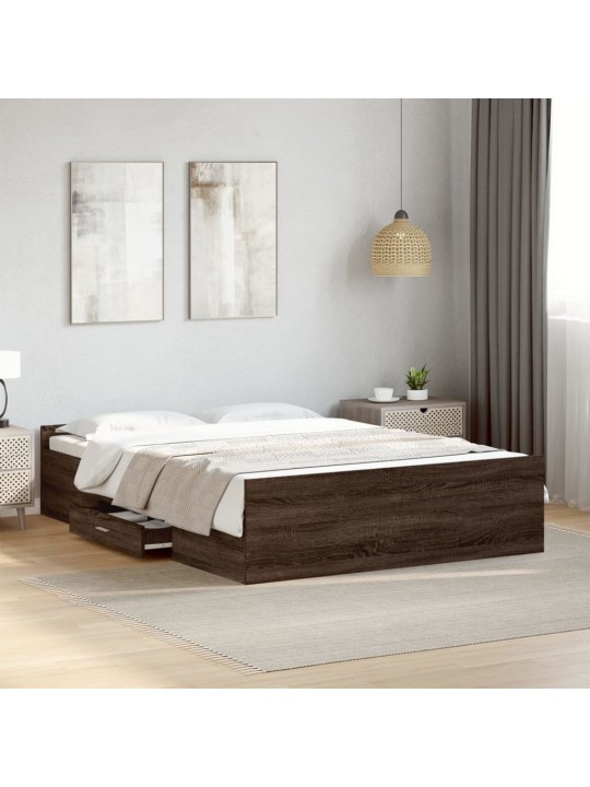 Gultas rāmis ar atvilktnēm, brūns, 120x200cm, inženierijas koks