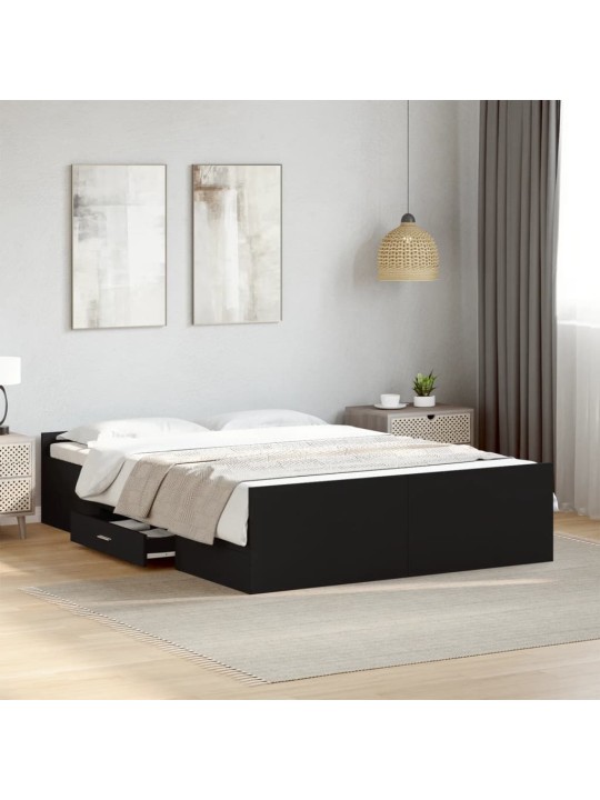 Gultas rāmis ar atvilktnēm, melns, 135x190cm, inženierijas koks