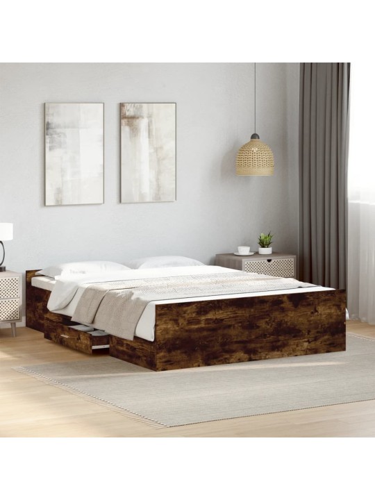 Gultas rāmis ar atvilktnēm, ozola, 135x190cm, inženierijas koks