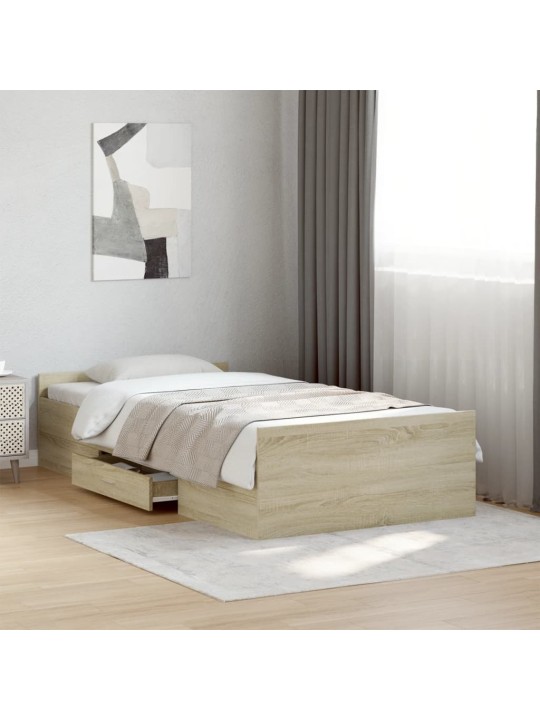 Gultas rāmis ar atvilktnēm, ozola, 90x200 cm, inženierijas koks