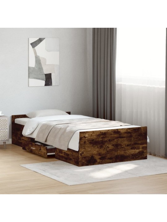 Gultas rāmis ar atvilktnēm, ozola, 90x200 cm, inženierijas koks