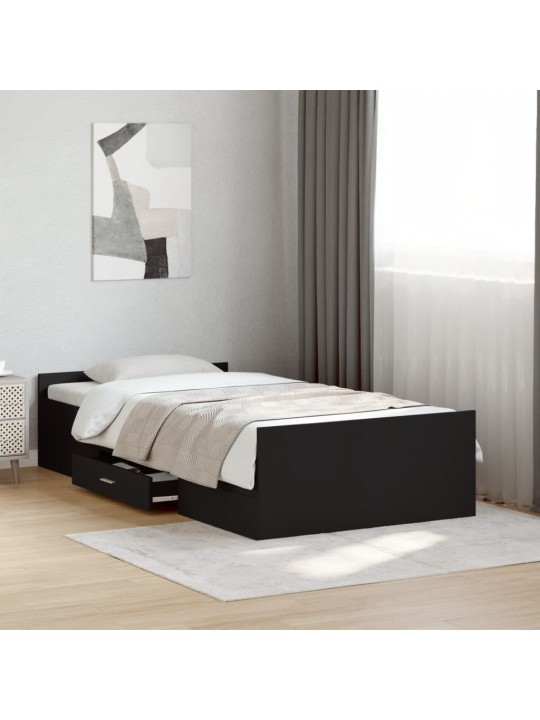 Gultas rāmis ar atvilktnēm, melns, 75x190 cm, inženierijas koks