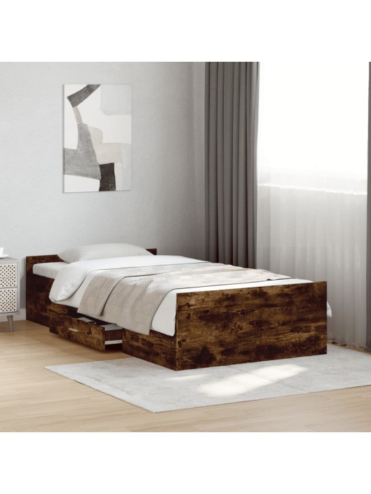 Gultas rāmis ar atvilktnēm, ozola, 75x190 cm, inženierijas koks
