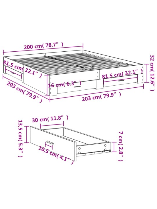 Gultas rāmis ar atvilktnēm, melns, 200x200cm, inženierijas koks