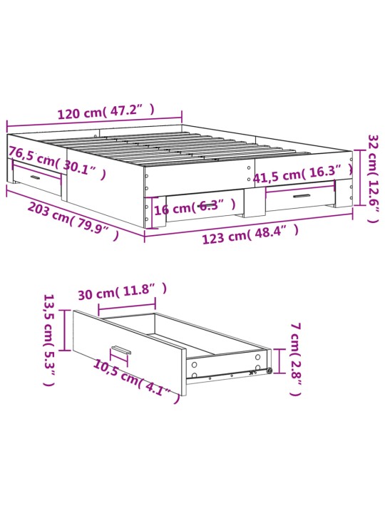 Gultas rāmis ar atvilktnēm, melns, 120x200cm, inženierijas koks