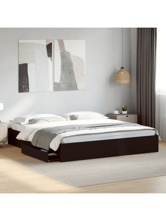 Gultas rāmis ar atvilktnēm, melns, 200x200cm, inženierijas koks