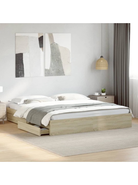 Gultas rāmis ar atvilktnēm, ozola, 200x200cm, inženierijas koks