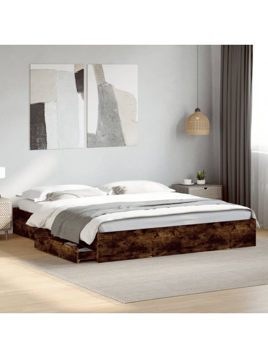 Gultas rāmis ar atvilktnēm, ozola, 180x200cm, inženierijas koks