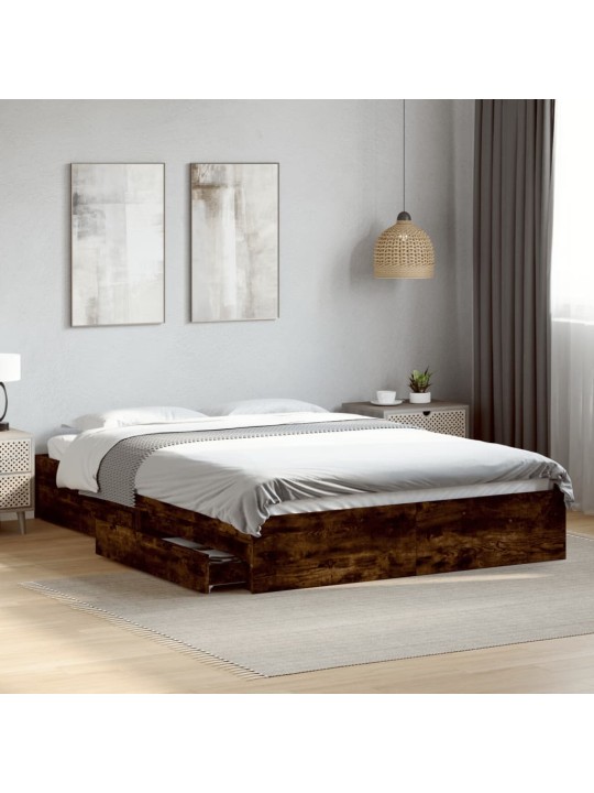 Gultas rāmis ar atvilktnēm, ozola, 150x200cm, inženierijas koks