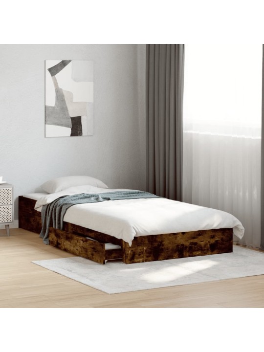 Gultas rāmis ar atvilktnēm, ozola, 90x200 cm, inženierijas koks