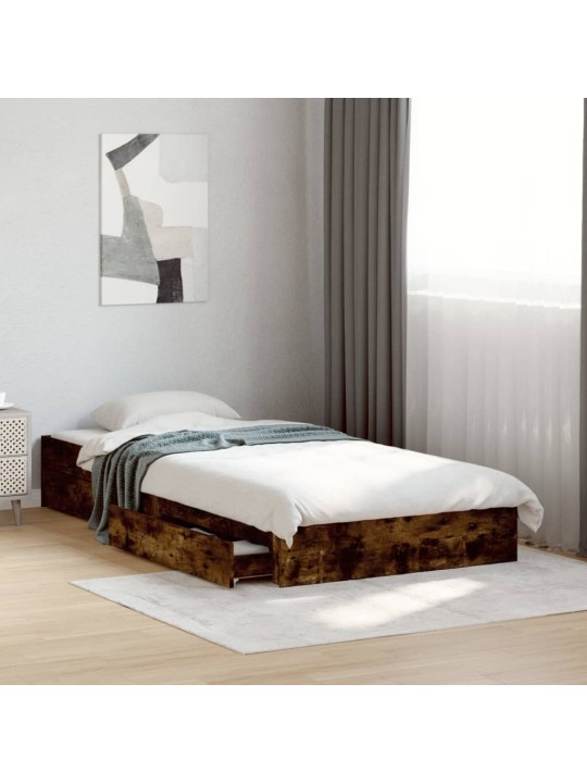 Gultas rāmis ar atvilktnēm, ozola, 75x190 cm, inženierijas koks