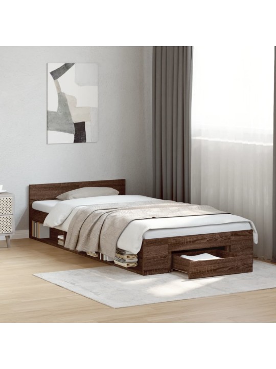 Gultas rāmis ar atvilktni, brūns, 90x200 cm, inženierijas koks