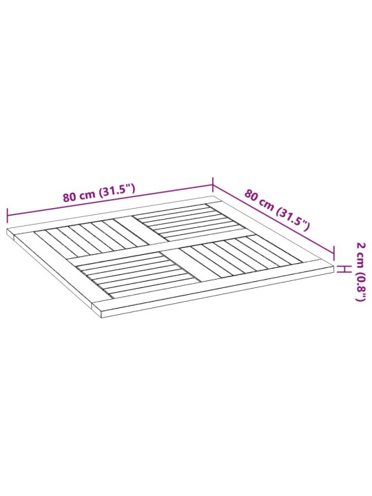 Galda virsma, 80x80x2,2 cm, taisnstūra, kvadrāta forma
