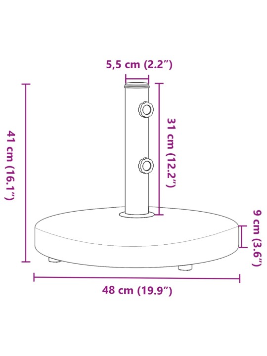 Saulessarga pamatne ar riteņiem, ø32/38/48 mm kātiem, 25 kg