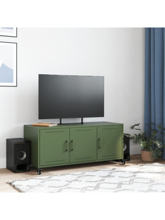 Tv skapītis, 100,5x39x43,5 cm, tērauds, olīvu zaļš