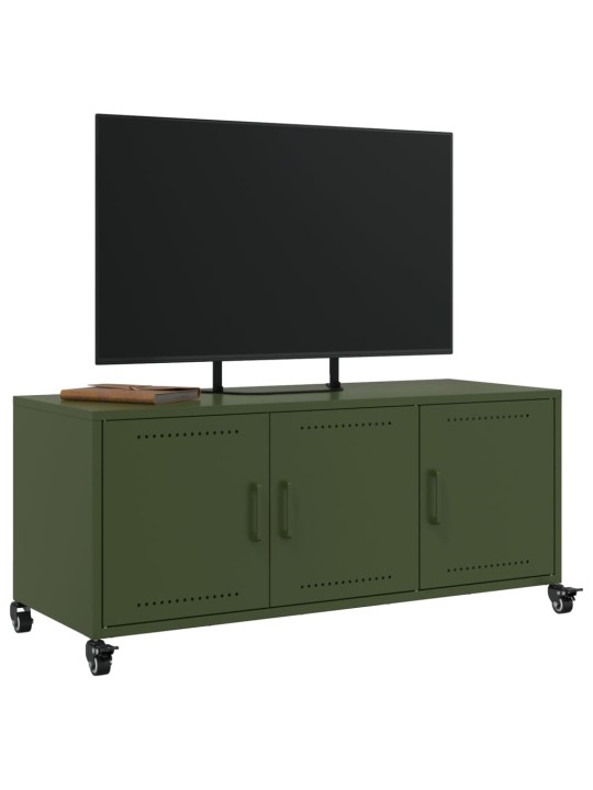 Tv skapītis, 100,5x39x43,5 cm, tērauds, olīvu zaļš