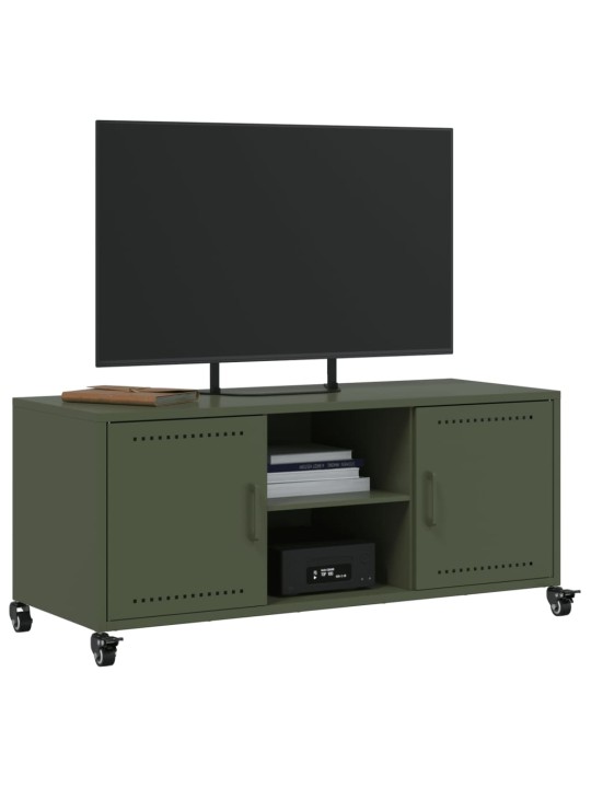 Tv skapītis, 100,5x39x43,5 cm, tērauds, olīvu zaļš
