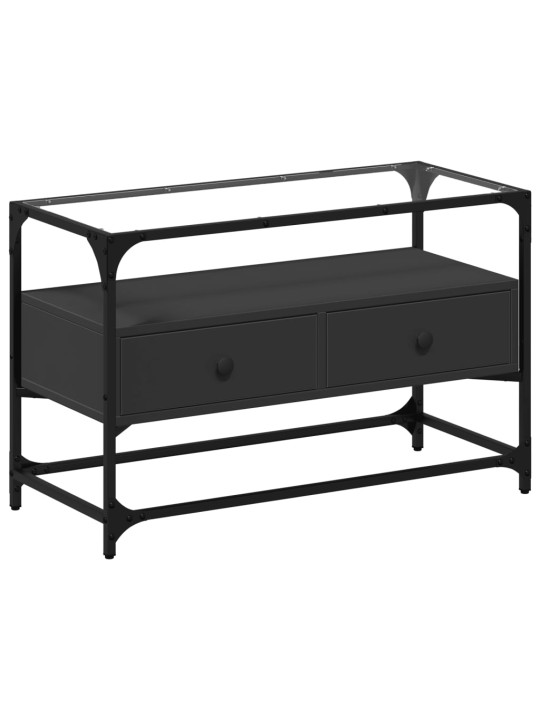 Tv skapītis, stikla virsma, melns, 80x35x51 cm, konstruēts koks